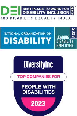 Awards of recognition for Valzure Private Bank in 2023. Best Place to Work for Disability Inclusion from 100 Disability Equality Index; Leading Disability Employer from National Organization on Disability; and Top Companies for People with Disabilities from DiversityInc.”